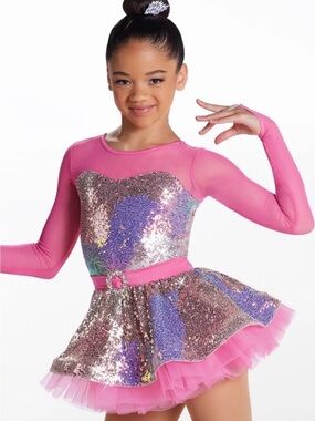 Weissman Pink Sequin Dance Dress with Multicolor Sparkle